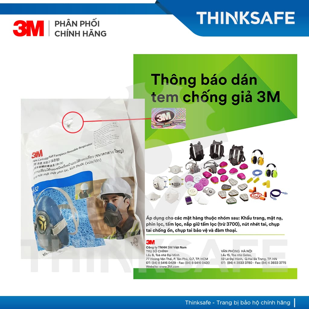 Mặt nạ phòng độc 3M Thinksafe, phòng độc, chuyên phòng dịch, chống giọt bắn, lọc bụi mịn, khói hàn, xịt sơn - HF52/3700K