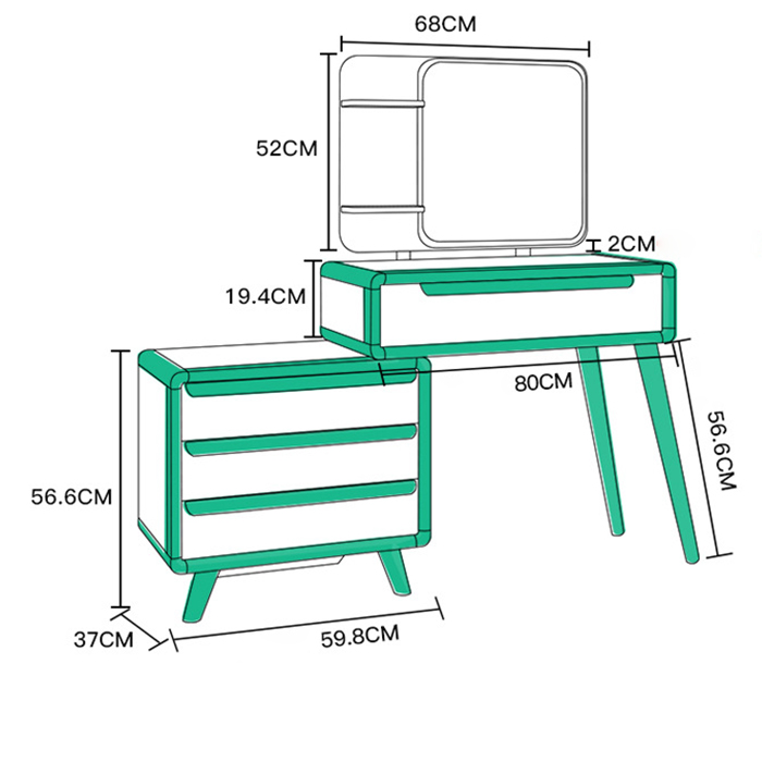 Bàn trang điểm có gương vân gỗ óc chó cao cấp sang trọng - Bàn ghế trang điểm, Bàn phấn gỗ kèm kệ tủ để đồ thông minh decor phòng ngủ đẹp