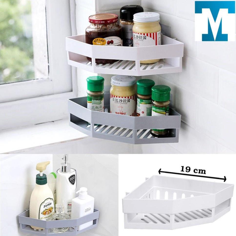 Kệ góc tam giác nhựa dán tường đa năng. Kệ để đồ nhà tắm, nhà bếp không cần khoan vít