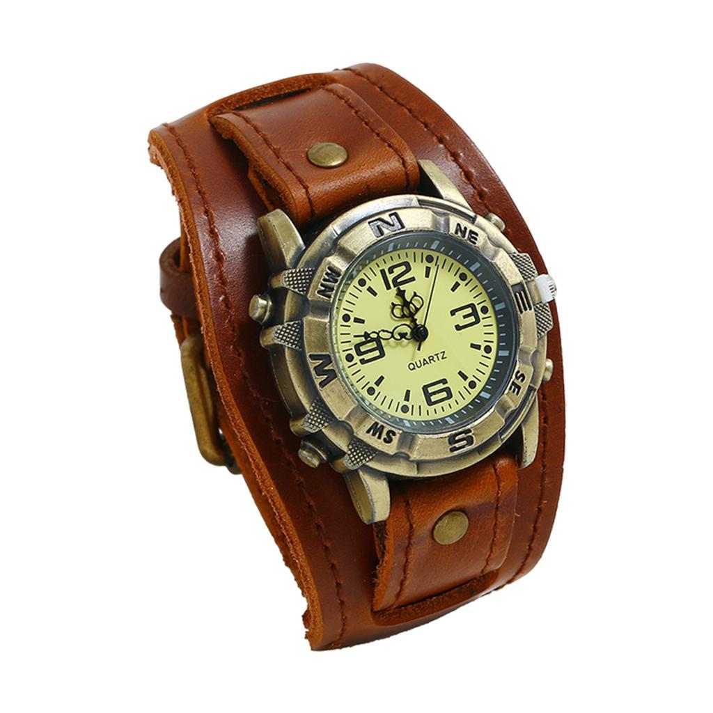 2 Pieces Retro Style Leather Bracelet Watches Watch Band Wristwatch Men