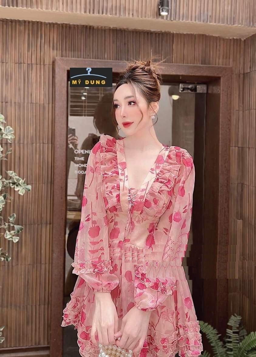 NGỌT NGÀO, NGẤT NGÂY VỚI EM -ĐẦM HOA CỔ V BÈO TẦNG - STYE TIỂU THƯ NHẸ NHÀNG- SANG TRỌNG, ĐÁNG YÊU - HÀNG THIẾT KỂ LOẠI 1, FORM CHUẨN
