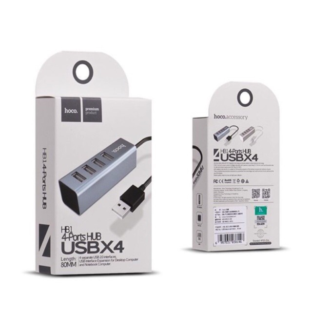 Củ Sạc Điện Thoại Hoco HB1 4 Cổng USB + Tặng Kèm 1 Cáp Sạc IPhone - Hàng Chính Hãng