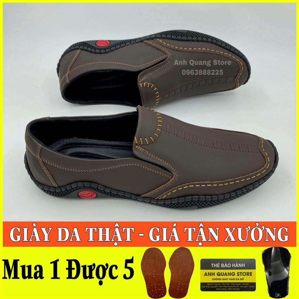 Giay lười nam da bò đục lỗ thoáng khí đế cao su khâu chỉ chắc chắn siêu bền bỉ Anh Quang Store AQ282