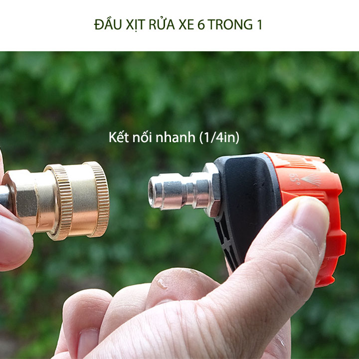 Đầu vòi xịt rửa xe 6 trong 1 gắn súng rửa xe, đầu kết nối nhanh 1/4 inch và đầu phun bằng thép không gỉ