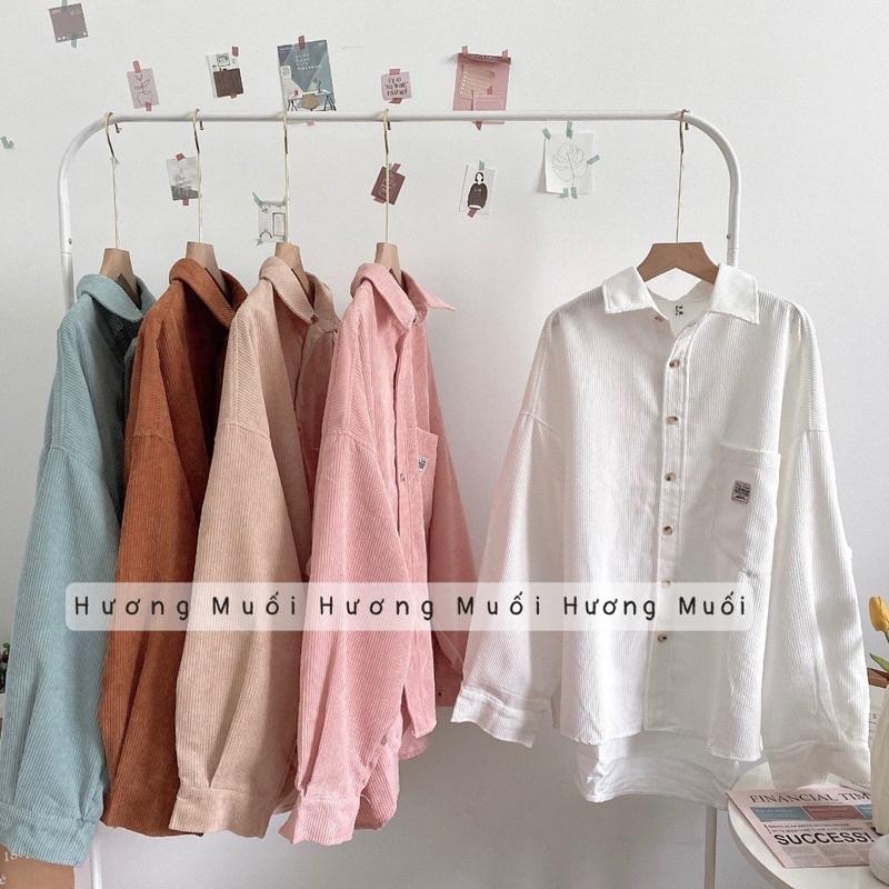 Áo sơ mi tăm oversize logo túi - 5 màu