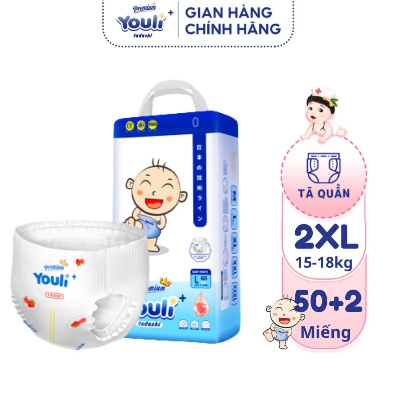 Tã Bỉm Quần Sơ Sinh YOULI Tý Quậy Size 2XL 50 Miếng Đai Chun Mềm Mại, Mỏng Nhẹ Siêu Thấm Hút Cho Bé 15-18 kg