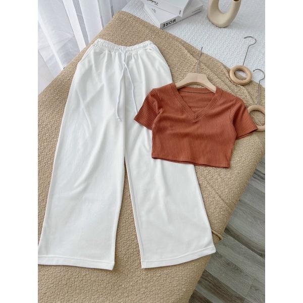 SET ÁO CROPTOP KÈM QUẦN ỐNG RỘNG