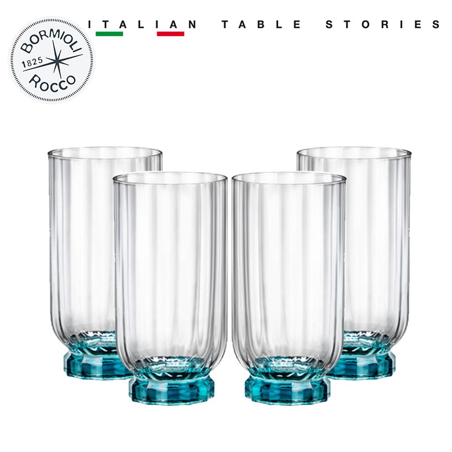 Bộ 4 ly thủy tinh cao cấp Florian 430ml - Bormioli Rocco màu xanh - Italy