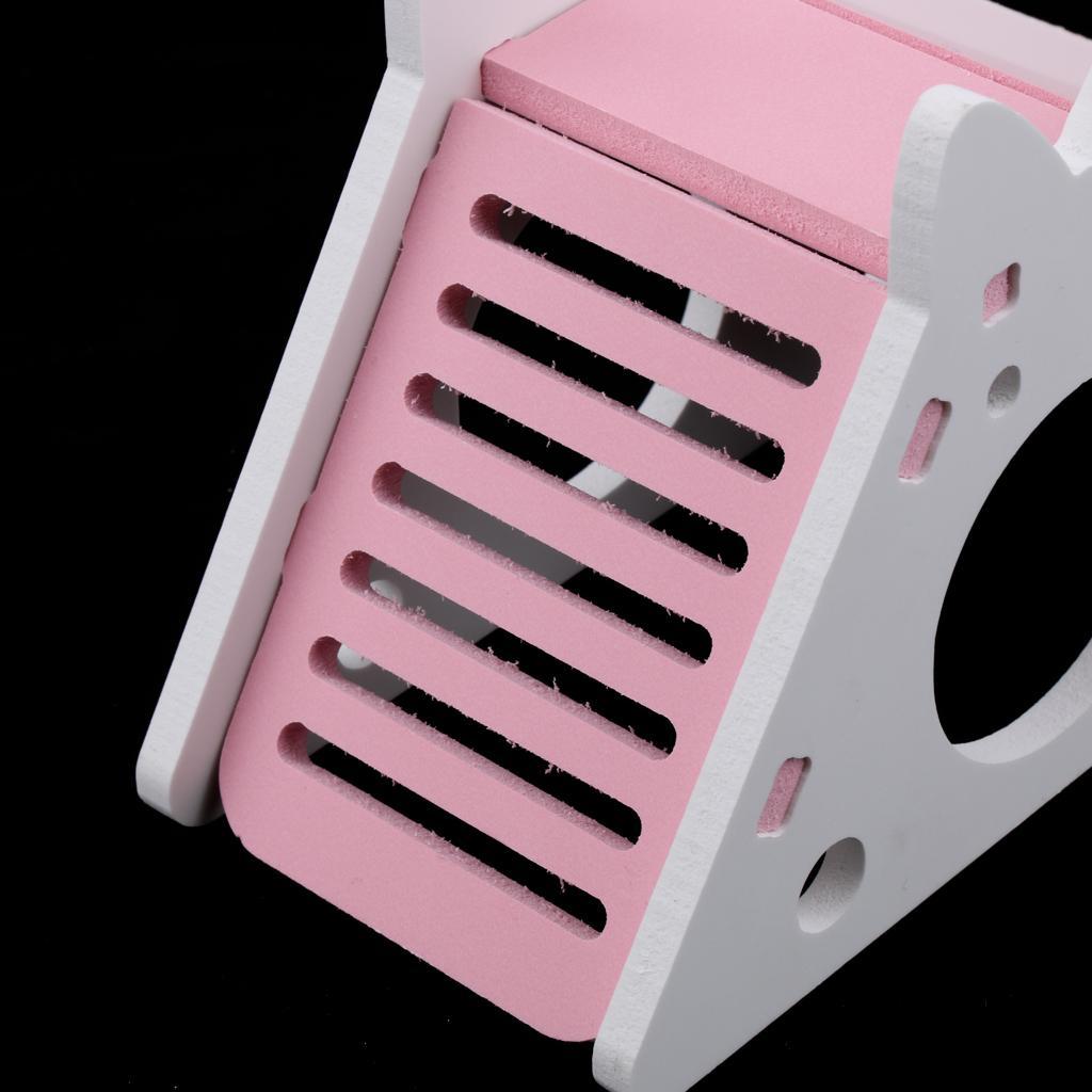 2 Pcs Hamster Chinchilla Gerbil Ladder Cage Villa,Wood Nest House,Pink&Blue