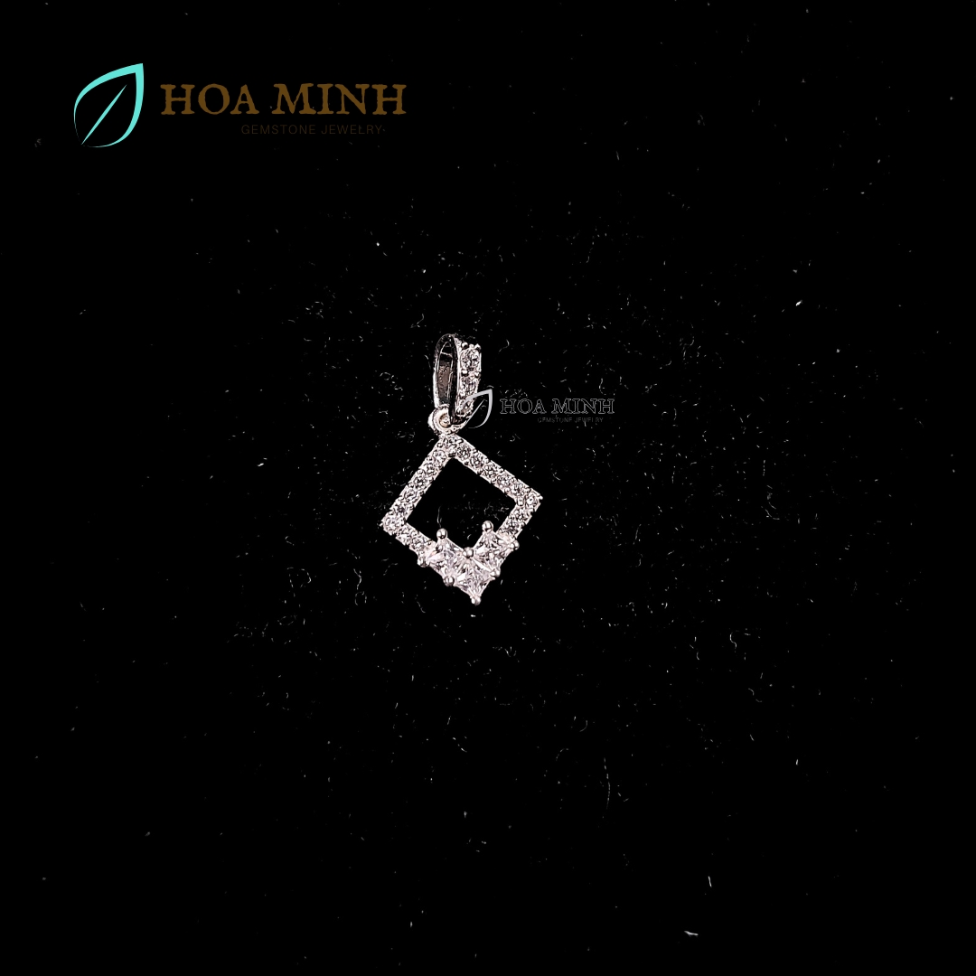 Mặt dây chuyền kiểu hình thoi viền đính đá chất liệu bạc
