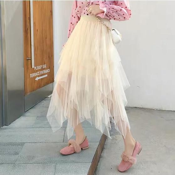 Chân váy xếp tầng lưới tua rua - Ảnh thật