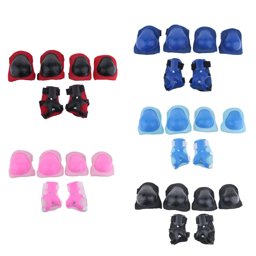 6Pcs Kids Elbow Knee Wrist Protective Pads for Skateboard Skating red