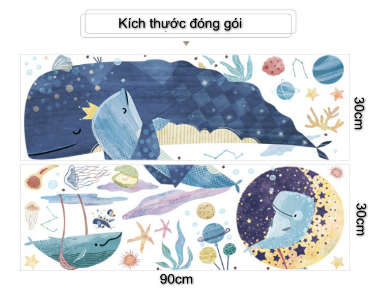 Decal trang trí tường - 2 Mẹ con cá voi ôm nhau
