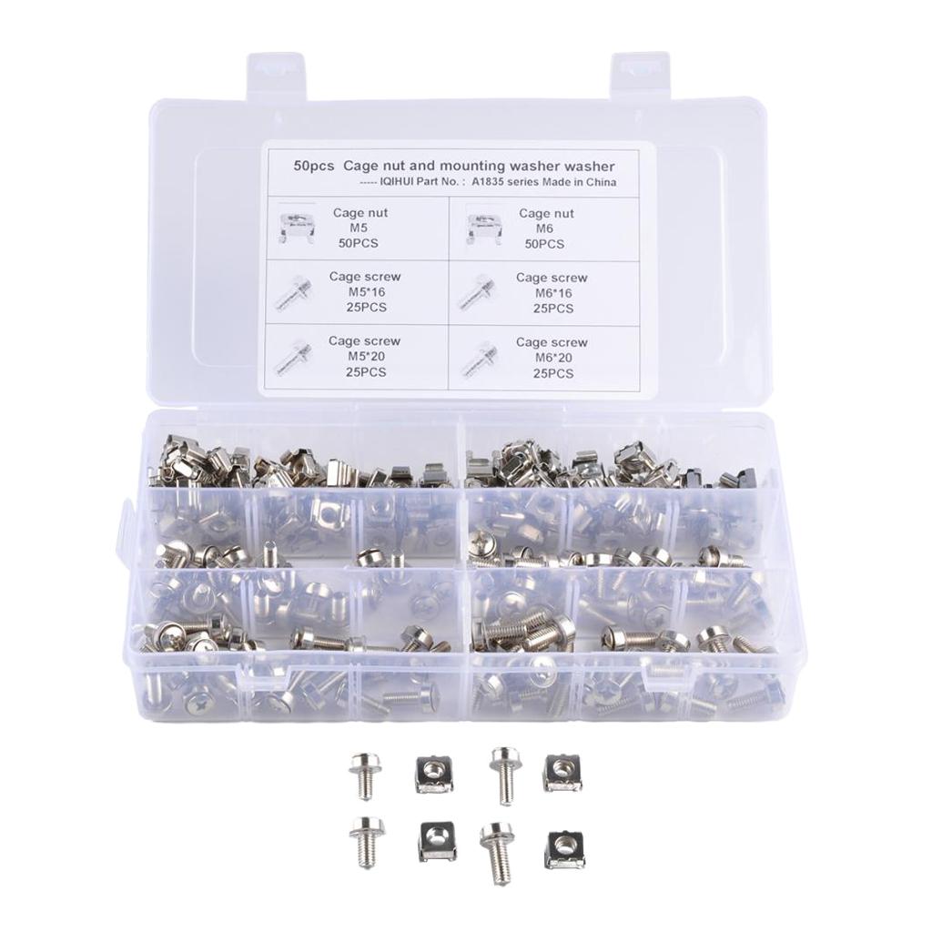 100 Pack of M5*16 M5*20 M6*16 M6*20 Rack Mount Screws Washers & Cage Nuts