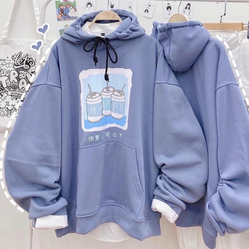 Áo Hoodie 3 Lon Nước HAPPY Form Rộng Tay Phồng Y Hình