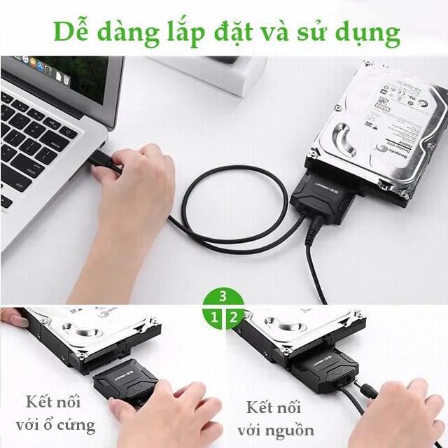 Ugreen UG20231CR108TK 25CM màu Đen Bộ chuyển đổi USB 3.0 sang SATA ổ cứng hỗ trợ nguồn - HÀNG CHÍNH HÃNG