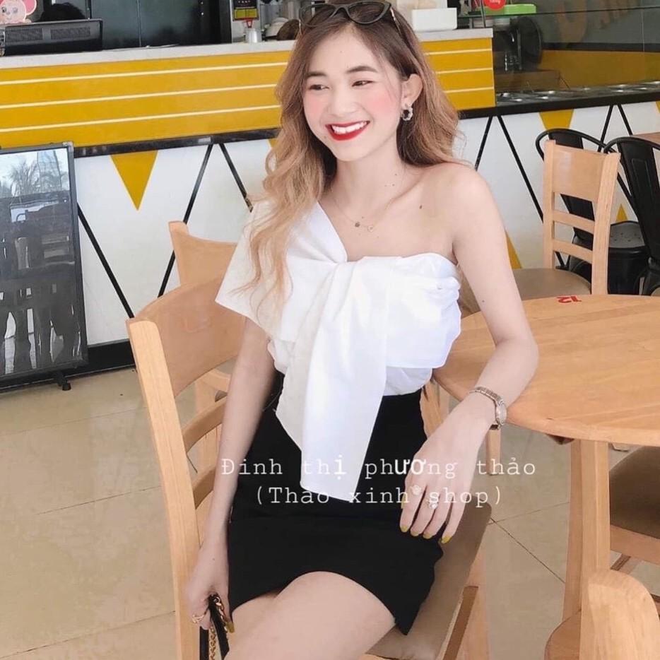 Áo kiểu nữ croptop kết nơ lưng bo thun