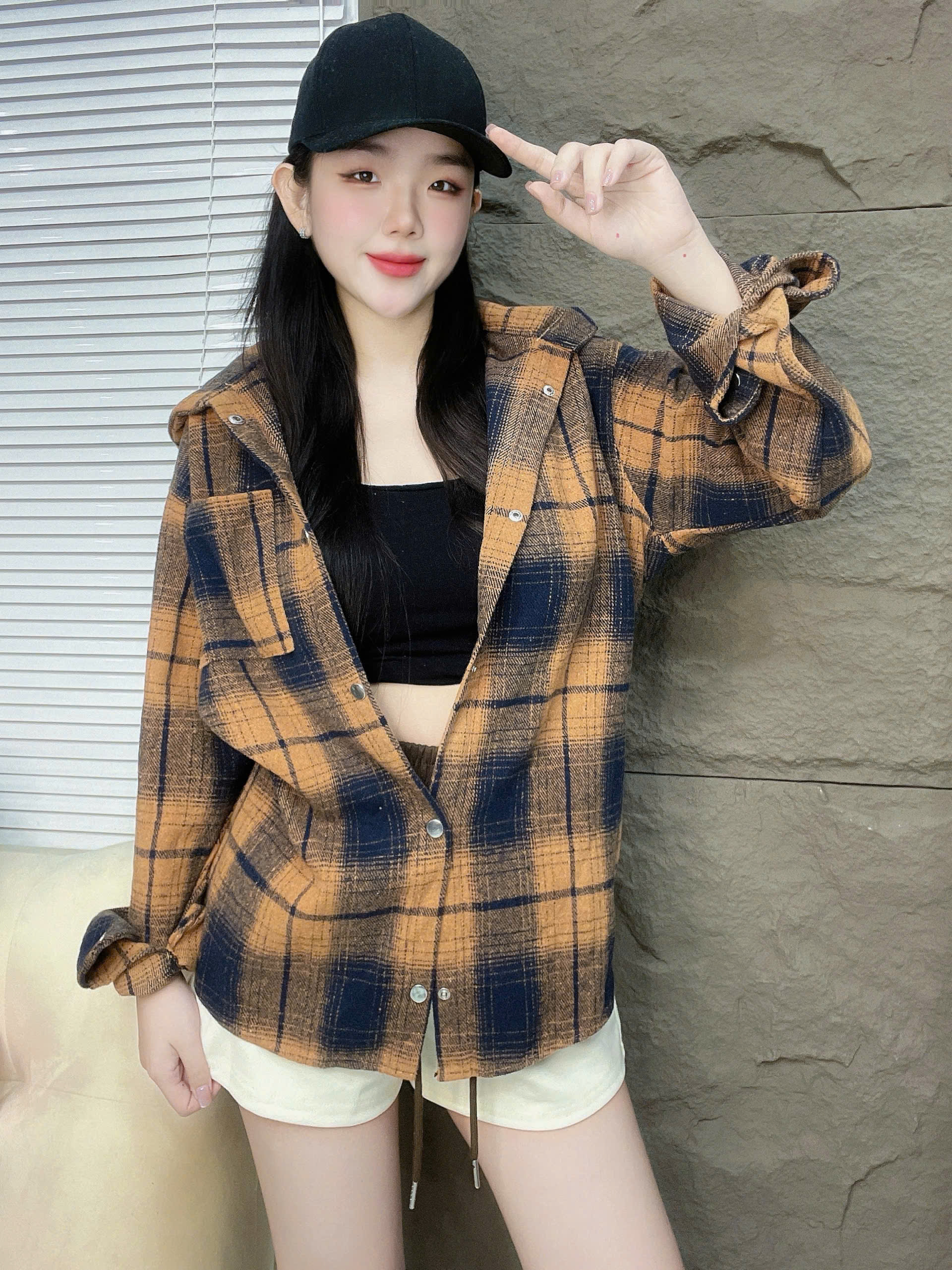 ÁO KHOÁC SƠ MI CARO , chất dạ cotton mềm, có nón, cúc bấm, sọc caro, fom rộng nam nữ Unisex