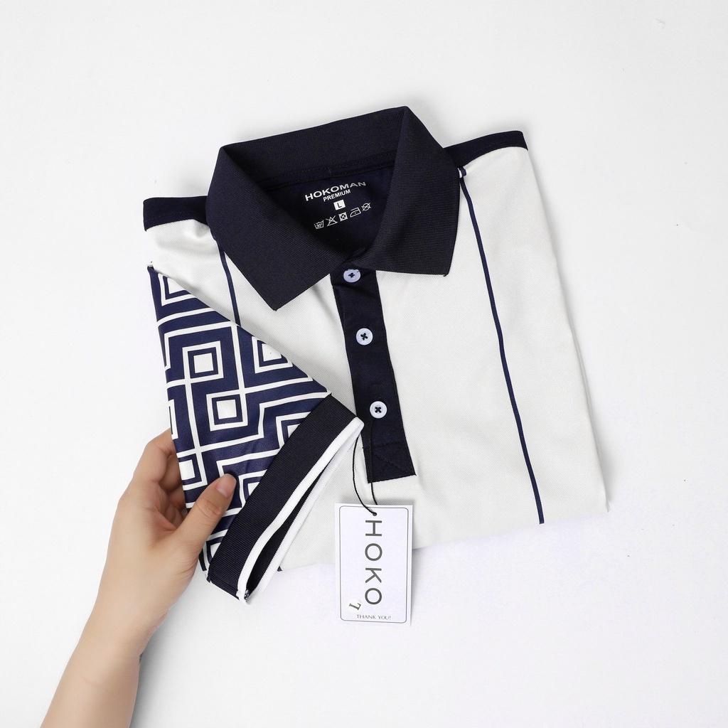 Áo polo nam thời trang FASHION EKING CLOTHING x HOKO thiết kế phối màu trắng sọc - chất liệu Poli Cá Sấu