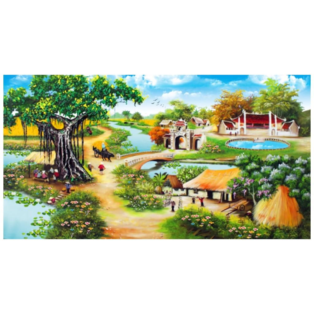 Tranh thêu phong cảnh đầu làng LV3311 - kích thước: 160 * 80cm.