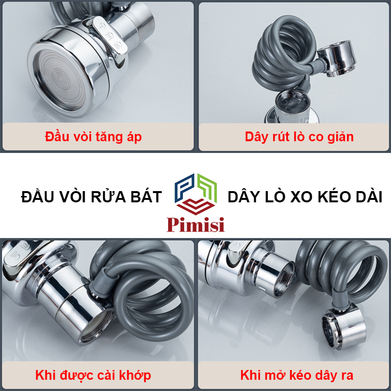 Đầu Vòi Rửa Bát Tăng Áp Pimisi PDV-35 Rút Kéo Dài | Chính Hãng