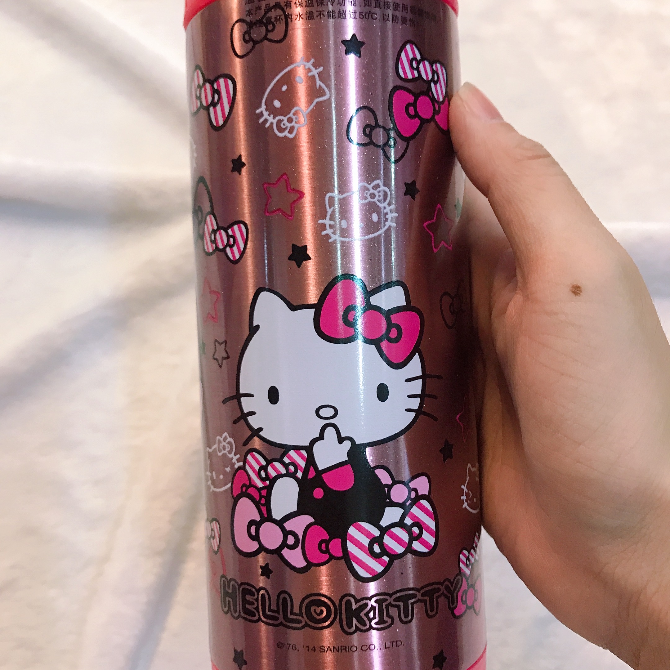 Bình nước giữ nhiệt hình mèo Kitty ngôi sao nắp trong suốt màu hồng đậm cho trẻ em, bé gái -  - KT3663HD