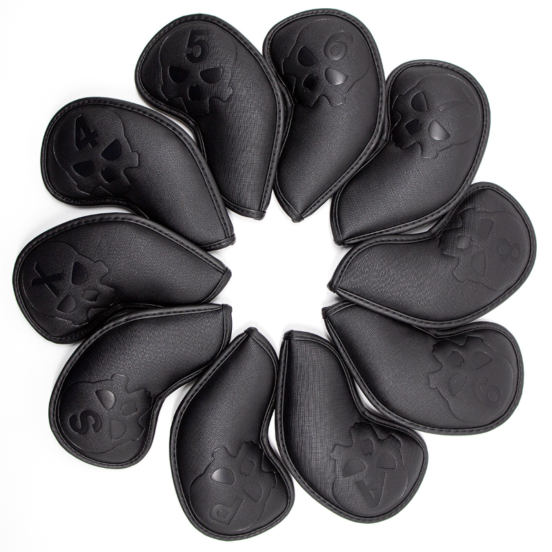 Câu lạc bộ golf Bìa Iron Iron Headcover USA với đầu golf màu đỏ/trắng bao gồm câu lạc bộ golf đầu sắt Nêm bao gồm 10 %/bộ màu: Skull đen