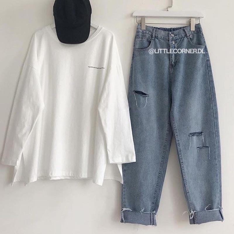 Quần Slim Jean Lưng Chun 2 Nút Rách Kiểu Nam Nữ Unisex lưng cao