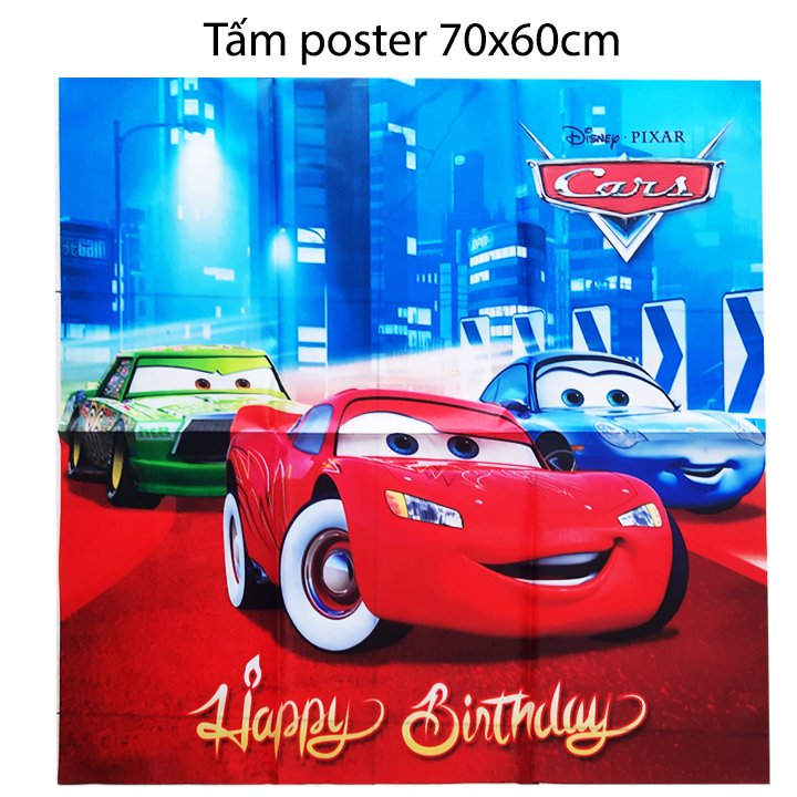 Sét bong bóng trang trí sinh nhật happy birthday cho bé vương quốc xe hơi - Bộ trang trí tiệc thôi nôi, đầy tháng cho trẻ