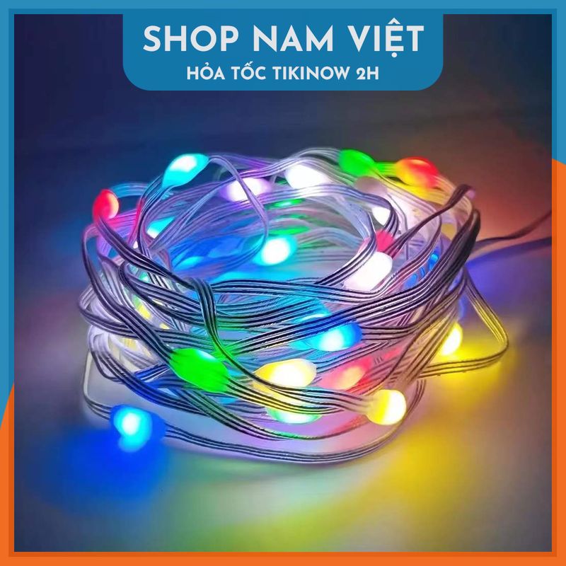 Led Đuổi Hạt Gạo RGB Quấn Cây Trang Trí Ngoài Trời Cảm Nhạc, Điều Khiển APP + Remote