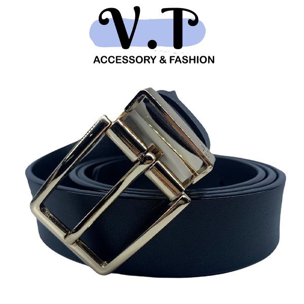 Thắt lưng nam, dây nịt mặt kim màu vàng ánh kim dây đen, thắt lưng da cao cấp