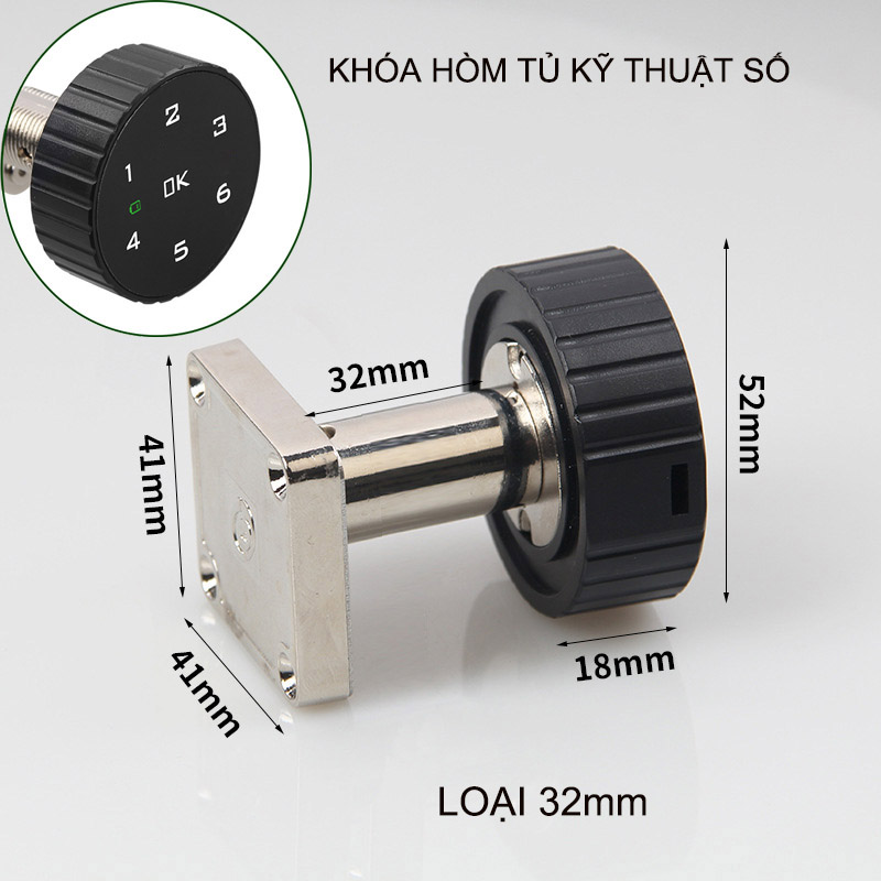 Khóa số điện tử KTS138 dùng cho cánh tủ, ngăn kéo bàn, loại mặt tròn, 6 số có thể thay đổi được mã số