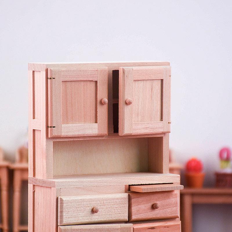 1:12 Scale Unpainted Wooden Cabinet Supplies Dollhouse Living Room Decor