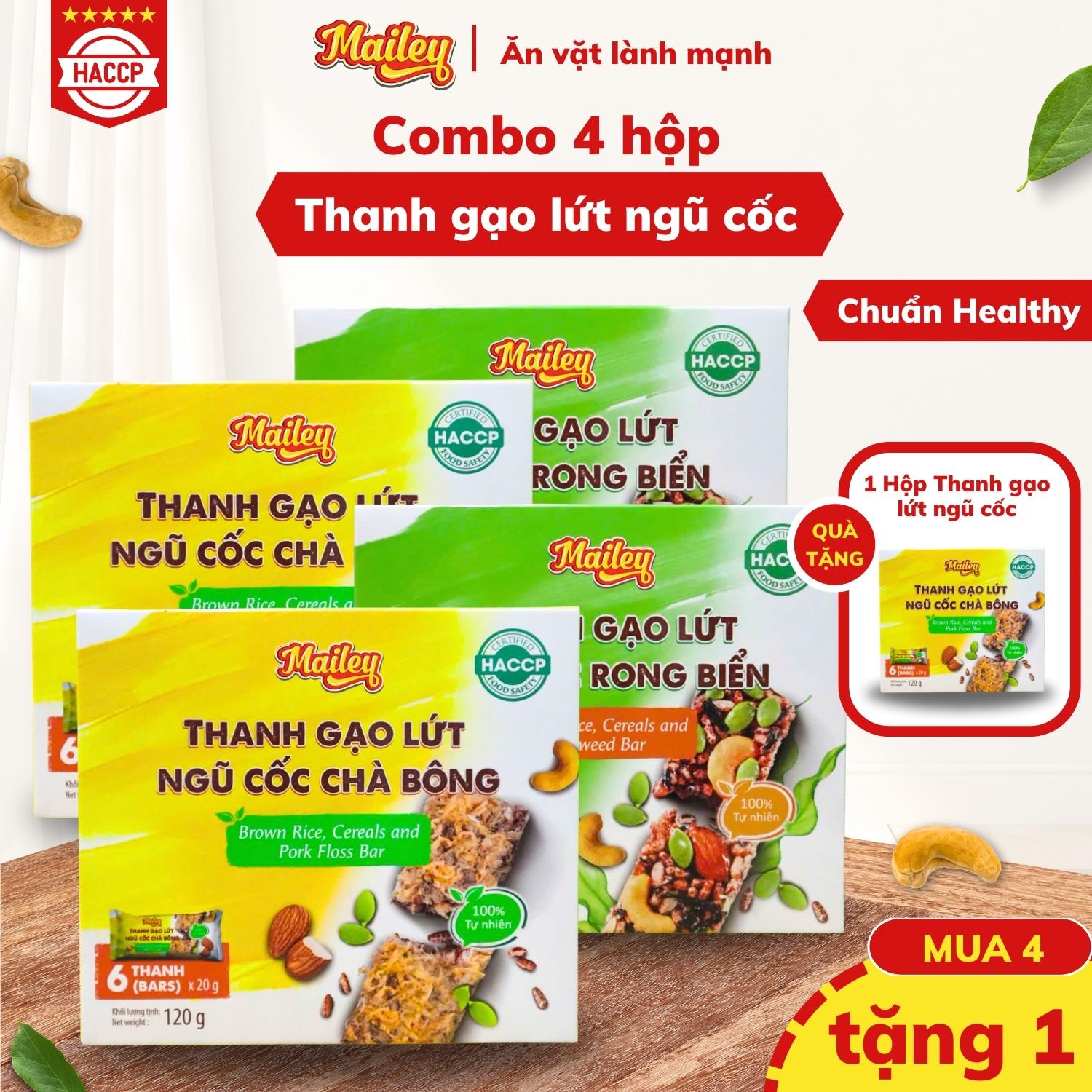 [COMBO 4 HỘP] Thanh gạo lứt ngũ cốc chà bông/rong biển mix hạt Mailey-Bánh gạo lứt ăn kiêng hỗ trợ giảm cân MUA 4 TẶNG 1