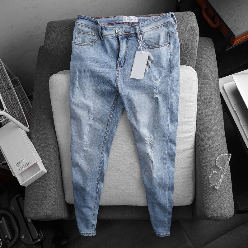 Quần jean nam cao cấp ống ôm slim fit xuất xịn co giãn