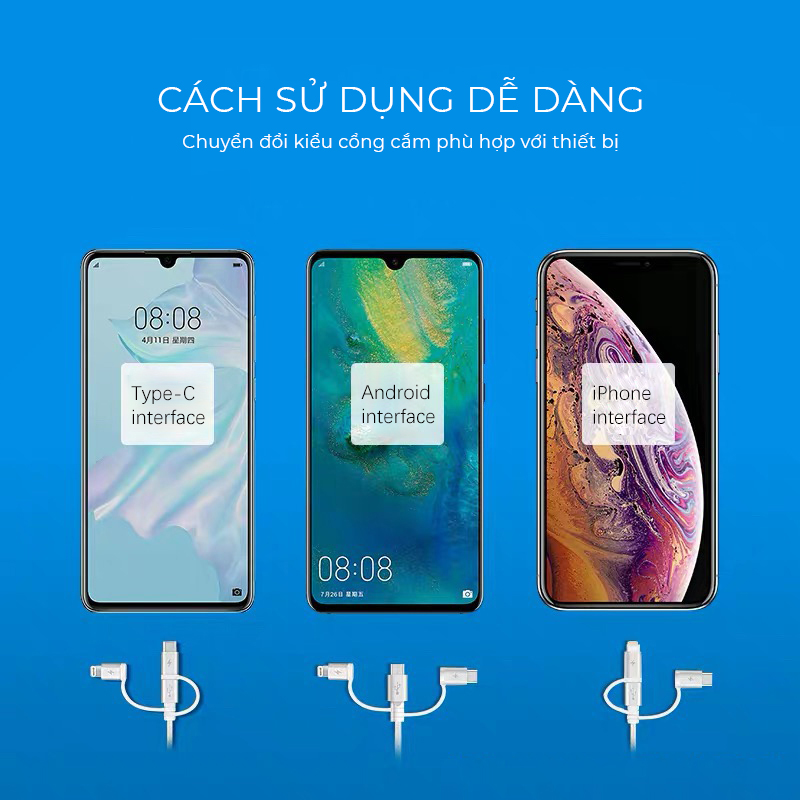 Cáp sạc và Truyền dữ liệu Đa năng 3 trong 1 Momax ONE Link DX1 cổng Type C + Lightning + Micro USB - Hàng chính hãng