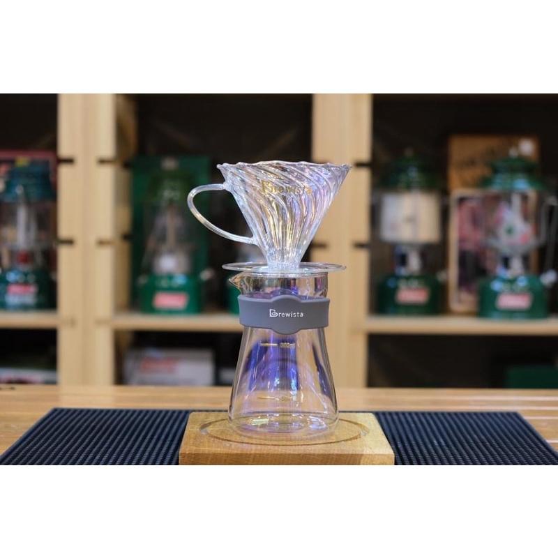 Bộ phễu V60 pha cà phê pour over thủy tinh Brewista Tornado Dripper & Server Bright Moon