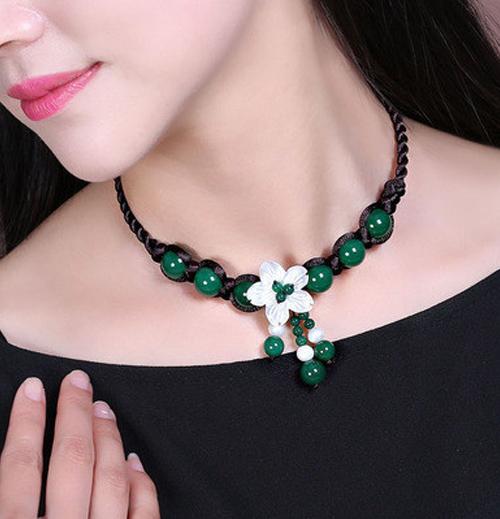 Vòng đeo cổ dây chuyền ngọc tự nhiên tết hoa VN20