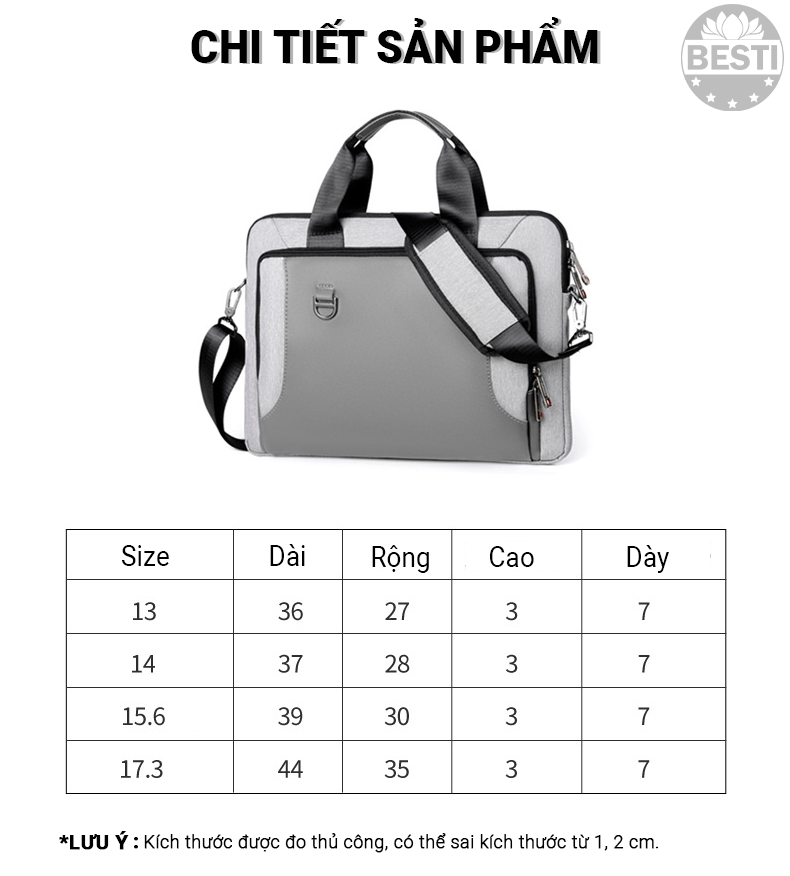 Túi Chống Sốc Laptop, Cặp Đựng Laptop, Túi Xách Nam Nữ 13 inch, 14 inch, 15.6 inch Cao Cấp Chống Thấm Nước - Hàng Chính Hãng Besti