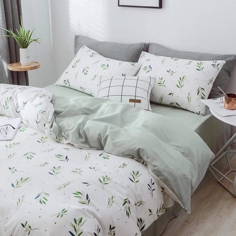 Set Cotton Living 100% Hàng Nhập Khẩu Cao Cấp 4 Món Lá Me Trắng