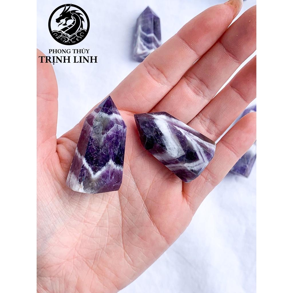 Trụ đá thanh tẩy T.A TÍM ĐẬM dùng trong Tarot, reiki, thiền định,yoga cân bằng, phong thủy