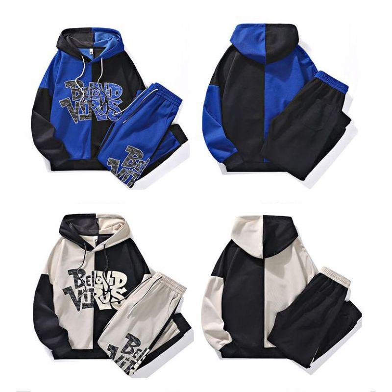 Set Bộ Nỉ Nam Áo Hoodies Phối Hai Màu Kết Hợp Quần Bo Gấu Họa Tiết Chữ Beloved Virus Thời Trang Zenkonu QA NAM 129