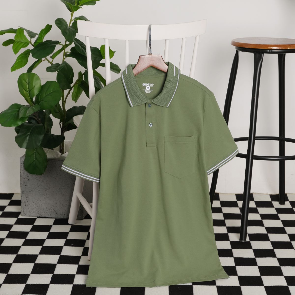 Áo thun polo basic cotton nam Simple &amp; Basic, mềm mịn, thấm hút mồ hôi tốt, mau khô, màu rêu