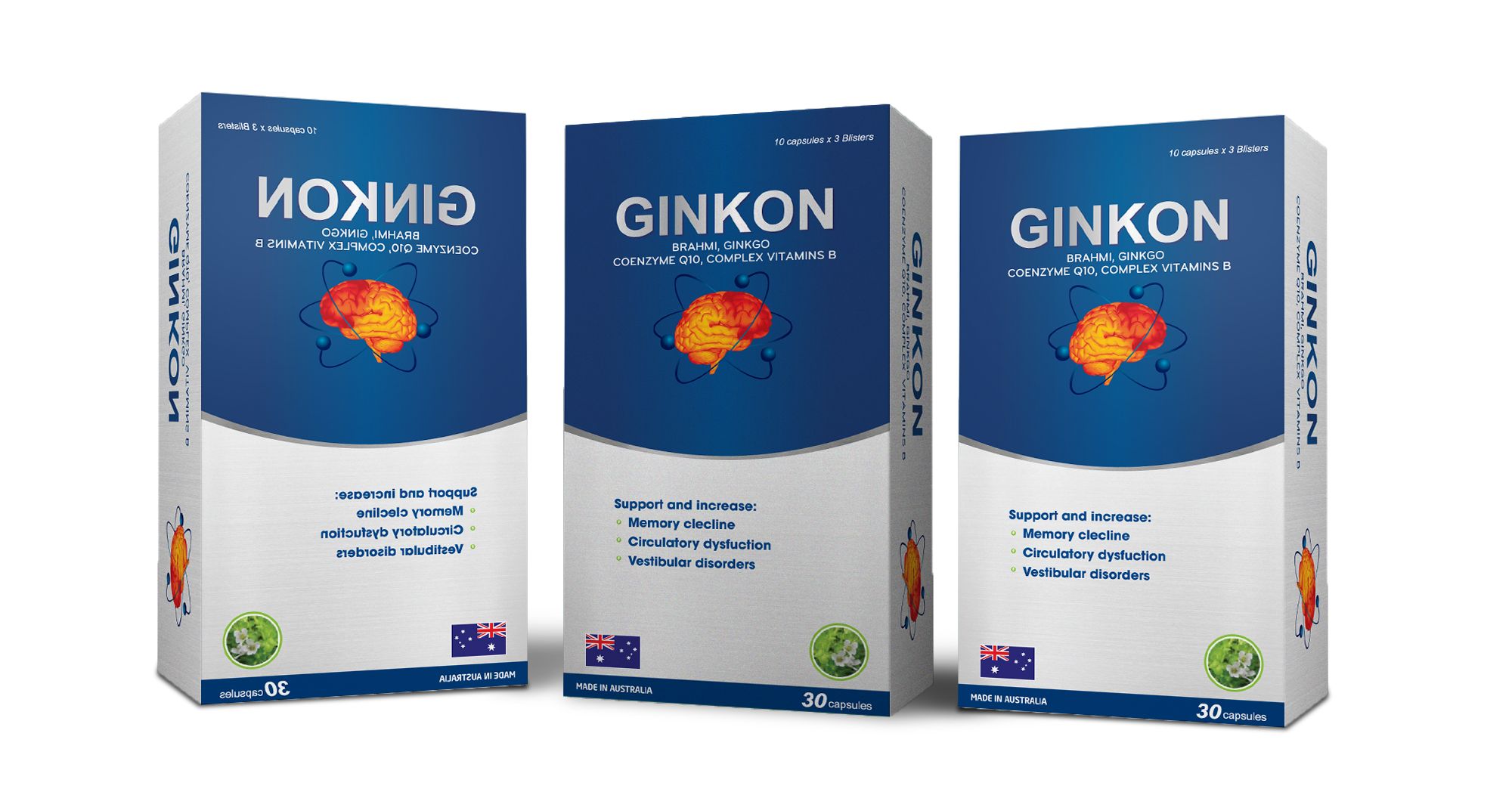 COMBO 3 HỘP Bổ não GINKON Úc giảm rối loạn tiền đình, tăng cường lưu thông máu hộp 30 viên/hộp