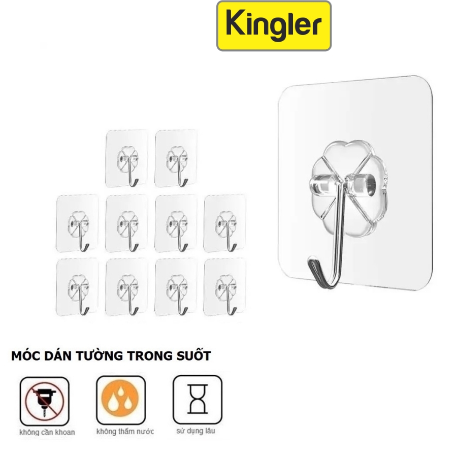 Combo 10 Móc Dính Tường Trong Suốt Siêu Dính, Móc Dán Tường Đa Năng, Giá Rẻ, Móc Treo Đồ Dùng Gia Đình, Kingler 2213set10