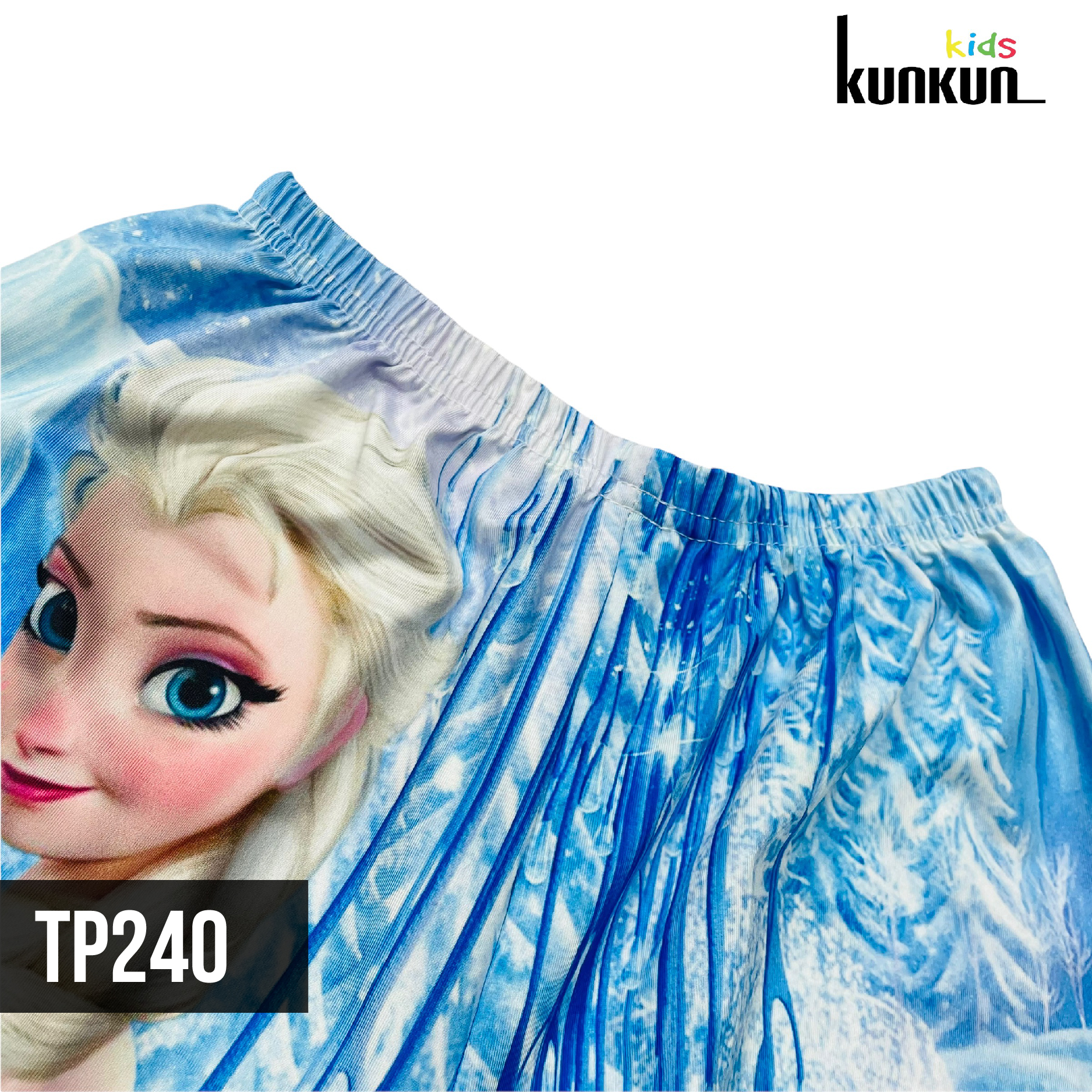 Quần áo bé gái thun lạnh in 3d tay ngắn hoạt hình nữ hoàng băng giá elsa Kunkun Kid TP240