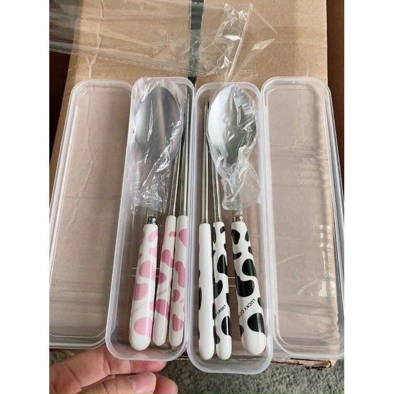 Set thìa đũa inox 304 - Thìa đũa bò sữa
