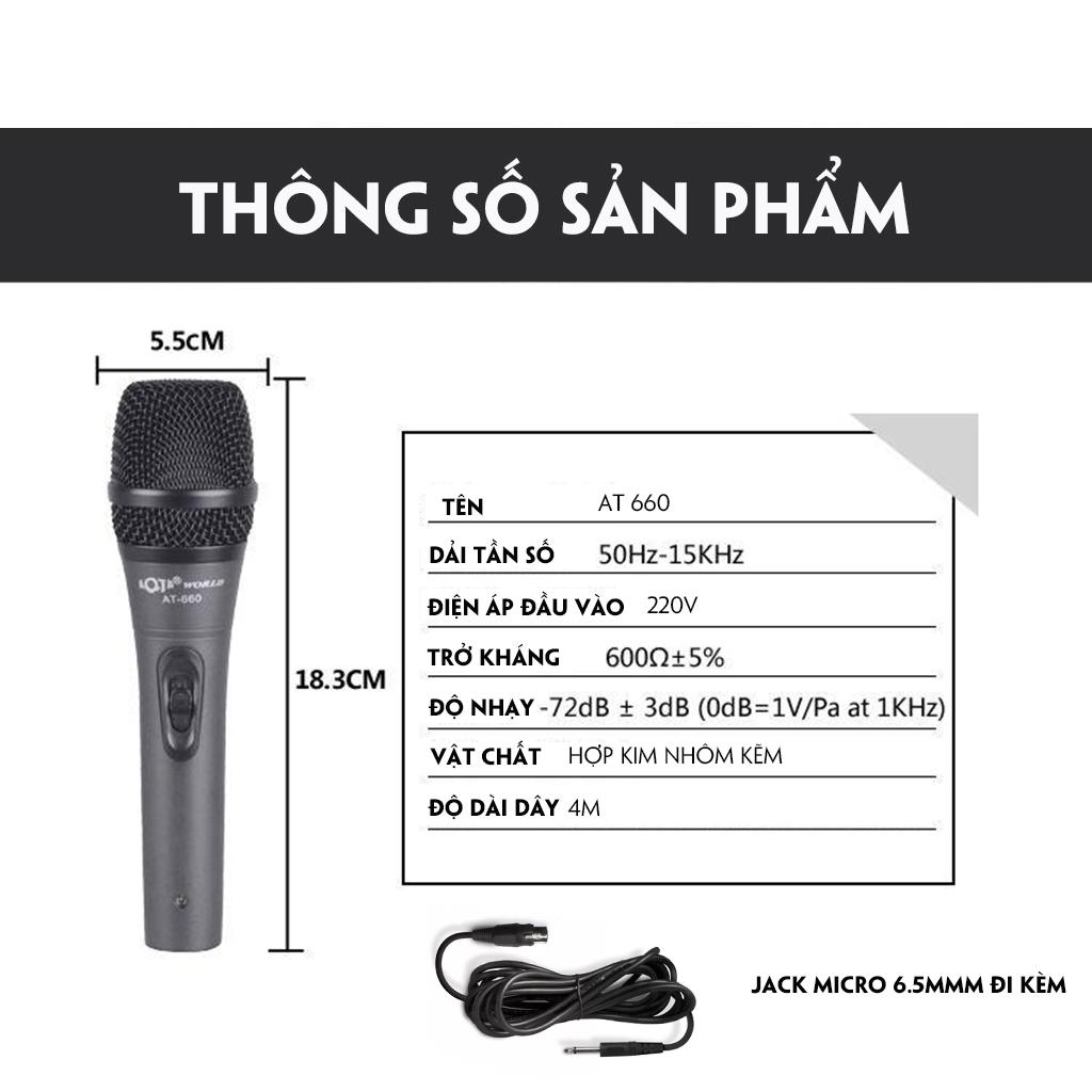 Micro Có Dây Hát Karaoke AT-660 Dùng Cho Loa Kẹo Kéo Thiết Bị Dàn Karaoke Trong Gia Đình Hút Âm Cực Tốt - Hát Cực Nhẹ- 4142 - Hàng Nhập Khẩu