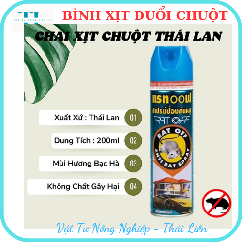 Chai Xịt Đuổi Chuột Thái Lan dành cho Nhà &amp; Ô tô Rat Off 200ml