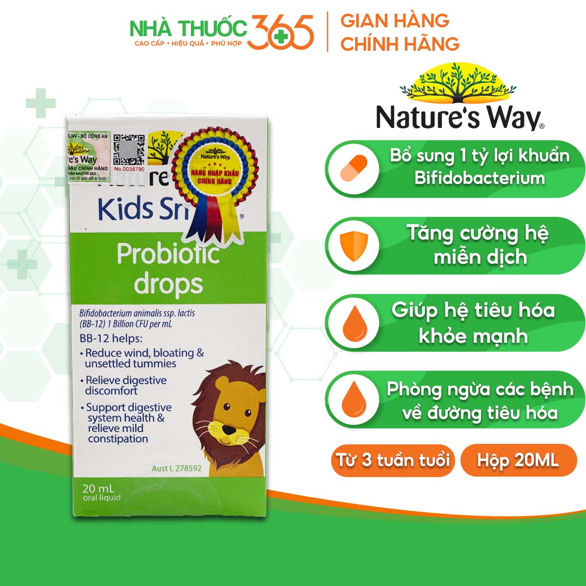Siro Uống Nature's Way Kids Smart Drops Probiotic Bổ Sung Men Vi Sinh Cho Bé 20ml